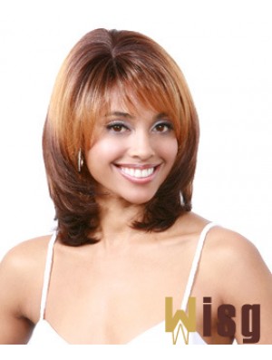 Shoulder Length Auburn Wavy With Bangs Discount African American Wigs