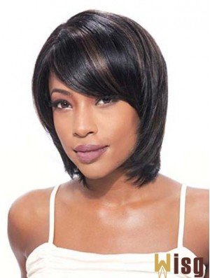 Bobs Beautiful Straight Black Chin Length Human Hair Lace Front Wigs