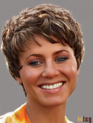 Cropped Brown Curly Boycuts Affordable African American Wigs