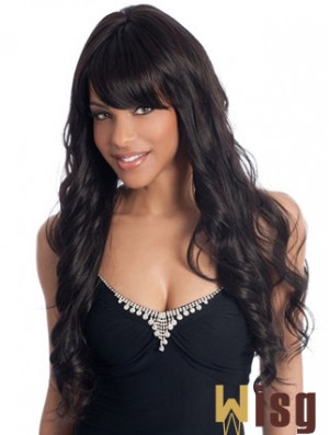 Long Black Wavy With Bangs Perfect African American Wigs