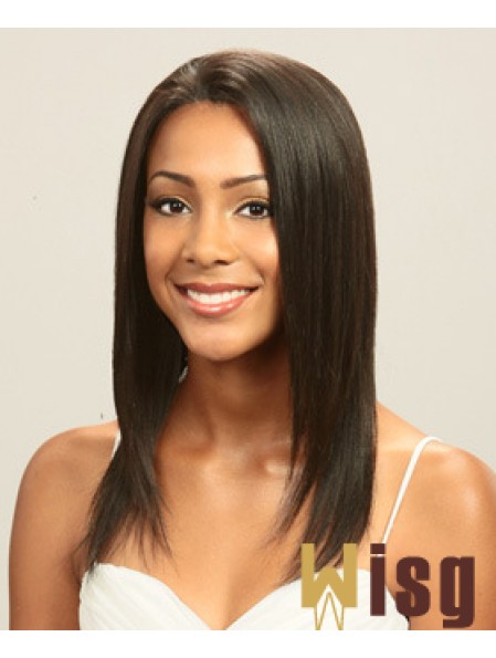 Without Bangs Perfect Straight Brown Long Human Hair Lace Front Wigs