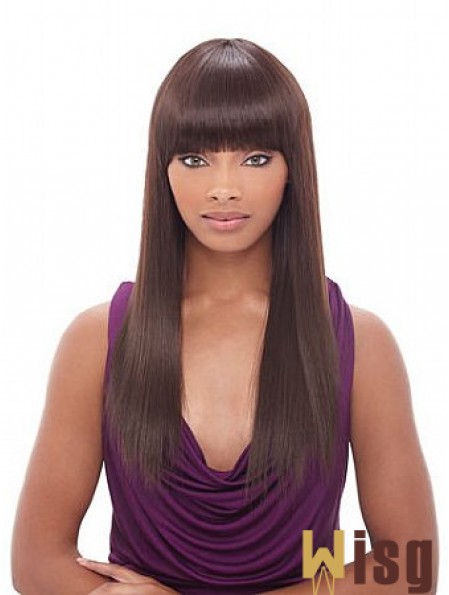 Long Auburn Yaki With Bangs Convenient African American Wigs