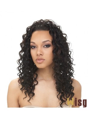 Natural Black Long Without Bangs Curly Glueless Lace Front Wigs