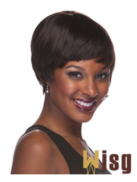 Brown Cropped Straight Boycuts Capless African American Wigs