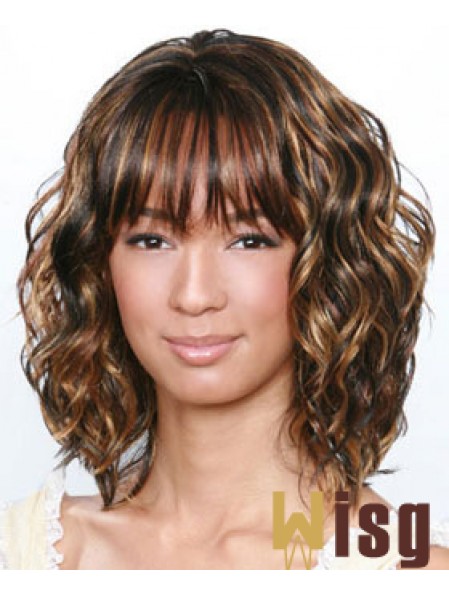 Shoulder Length Brown Curly Layered Best African American Wigs