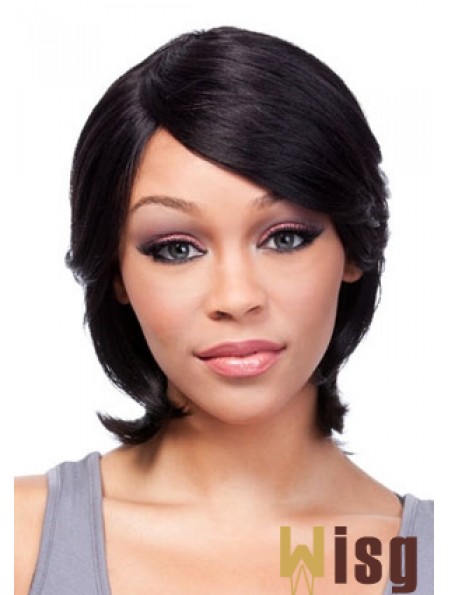 Chin Length Black Straight With Bangs Incredible African American Wigs