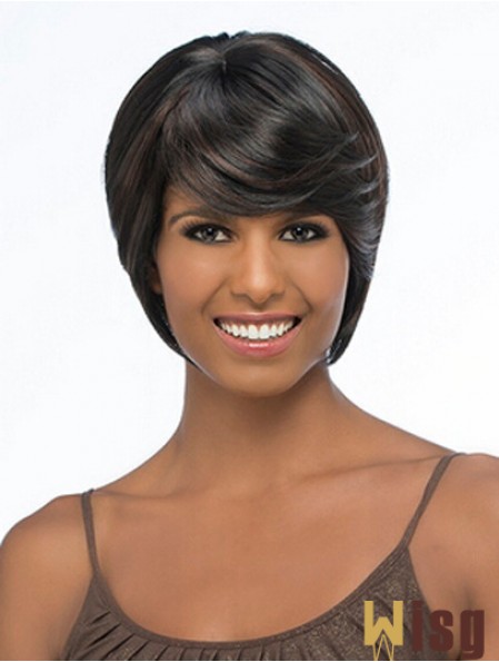 Chin Length Black Straight Bobs Flexibility African American Wigs