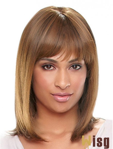 Shoulder Length Auburn Straight With Bangs Designed African American Wigs