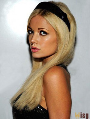 100% Hand-tied Long Straight Without Bangs Blonde Perfect Paris Hilton Wigs