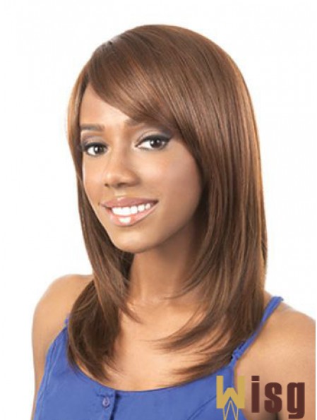 Shoulder Length Auburn Yaki Layered Style African American Wigs