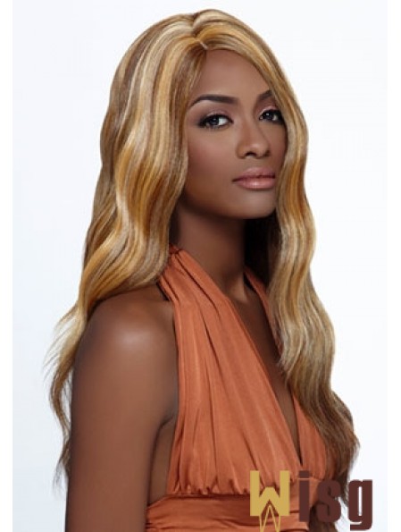 Long Blonde Wavy Layered Ideal African American Wigs