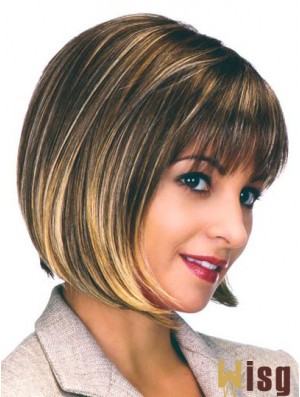 Capless Chin Length Straight Brown Flexibility Bob Wigs