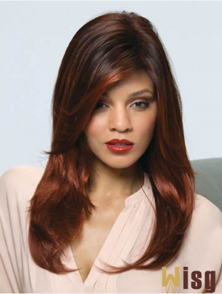 Long Auburn Straight With Bangs Modern African American Wigs