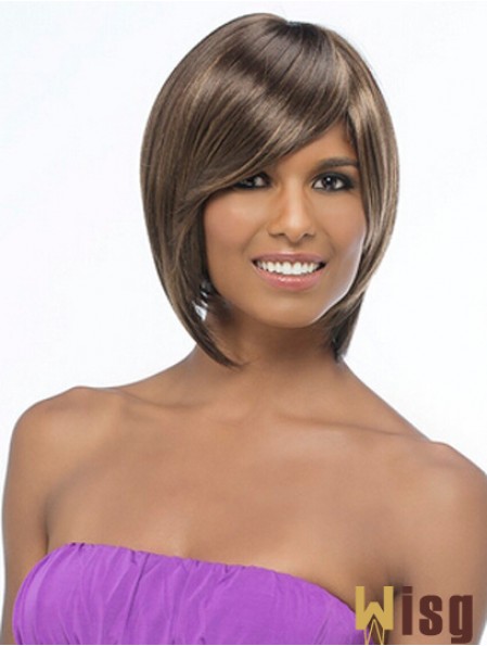 Chin Length Brown Straight Bobs Sleek African American Wigs