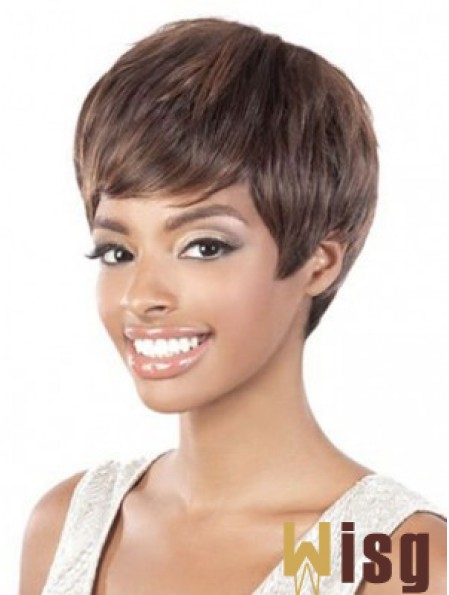 Short Brown Straight Layered Style African American Wigs