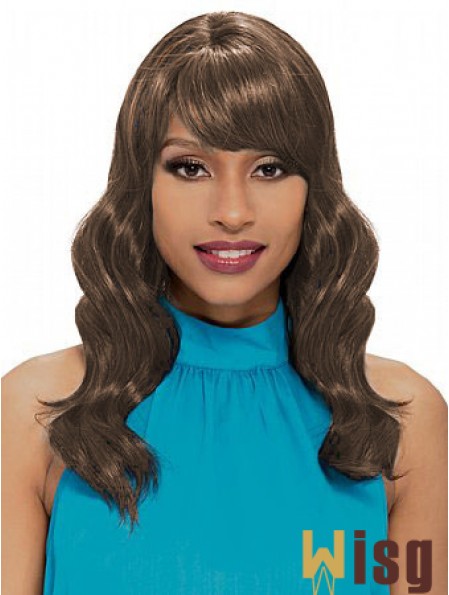 Shoulder Length Brown Wavy With Bangs New African American Wigs