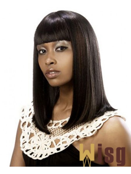 Shoulder Length Brown Yaki Classic No-Fuss African American Wigs