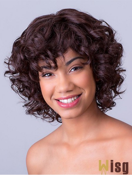 Bobs Chin Length Lace Front Synthetic Brown 11 inch Curly African American Wigs