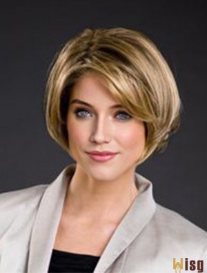 8 inch Straight Blonde Synthetic Chin Length 100% Hand-tied Bob Wigs