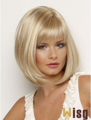 Synthetic Wig Chin Length Blonde Color Straight Style With Bangs