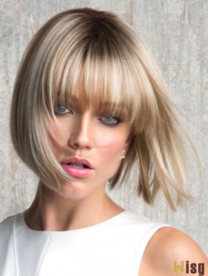 With Bangs Blonde Straight 8 inch Chin Length Synthetic Wigs