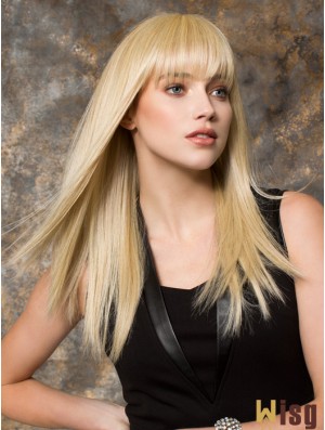 Long Blonde Synthetic Wigs Monofilament Blonde Color With Bangs