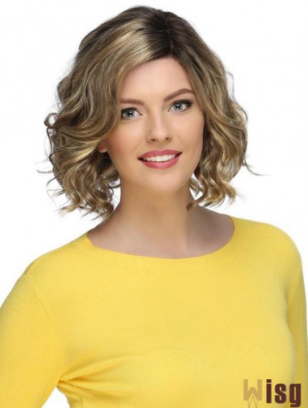 Blonde Stylish Curly Chin Length Synthetic Bob Wigs