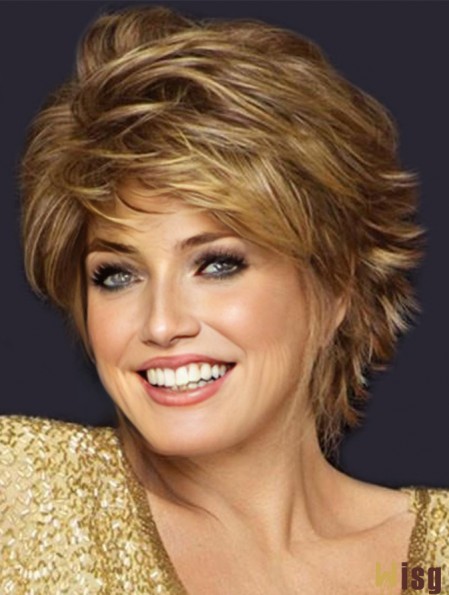 Capless Brown 6 inch Cropped With Bangs Synthetic Wigs