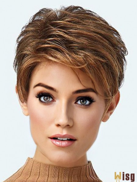 Cropped Exquisite Brown Synthetic Boycuts Lace Front Wigs