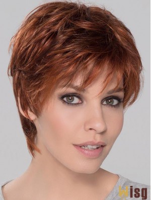 Synthetic Perfect Cropped Auburn Wavy Monofilament Wigs