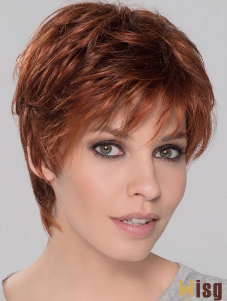 Synthetic Perfect Cropped Auburn Wavy Monofilament Wigs