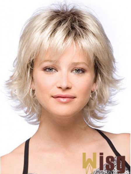 Synthetic Hair Wigs Chin Length With Bangs Blonde Color With Capless