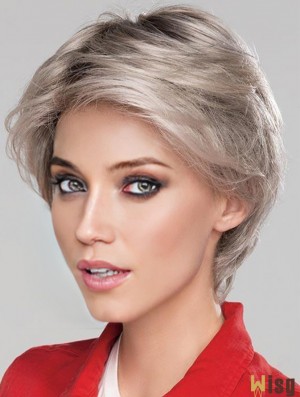 6 inch Short Fashionable Monofilament Wavy Grey Wigs