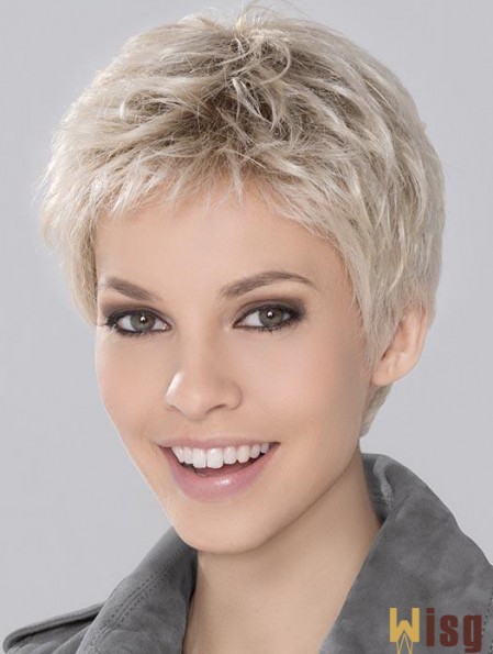 Blonde Synthetic Cropped Wavy Wigs For Women 2024