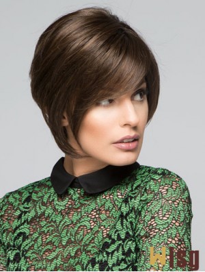 Brown Chin Length Straight With Bangs 10 inch Discount Medium Wigs