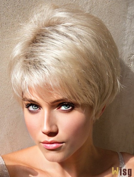 Layered Platinum Blonde Straight 4 inch Short Synthetic Wigs