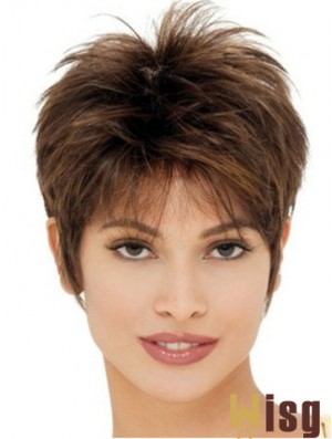 Cheap Synthetic Wigs UK With Capless Cropped Length Brown Color Boycuts