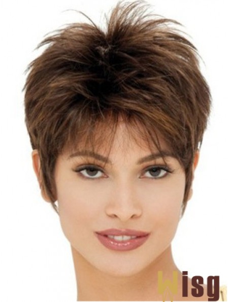 Cheap Synthetic Wigs UK With Capless Cropped Length Brown Color Boycuts