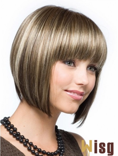 Cheap Synthetic Hair Bobs Cut Straight Style Brown Color Chin Length