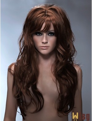 Long Synthetic Hair With Bangs Capless Wavy Style Auburb Color