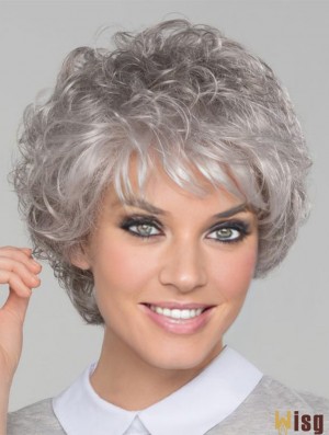 8 inch Short Top Lace Front Curly Grey Wigs