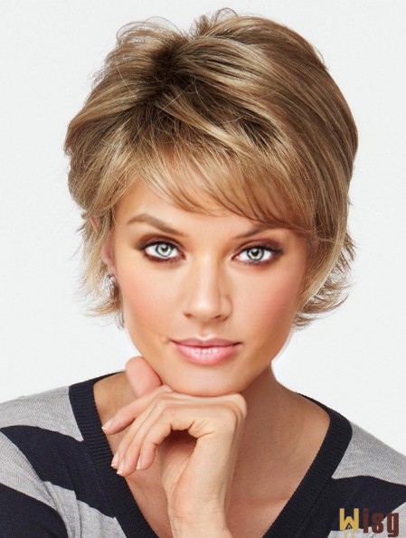 With Bangs Brown Wavy 4 inch Short Synthetic Wigs