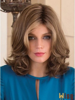 Without Bangs Brown Wavy 13 inch Shoulder Length Synthetic Wigs