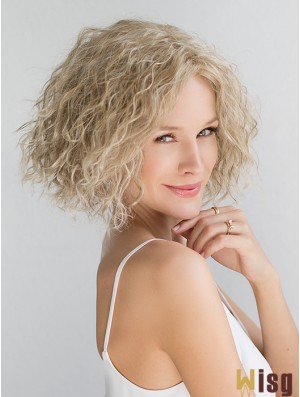 Blonde Chin Length Curly Without Bangs 10 inch Fashionable Medium Wigs