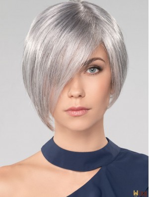 Straight Chin Length 10 inch Monofilament Convenient Grey Wigs