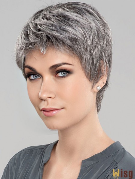 Straight Short 6 inch Monofilament Style Grey Wigs