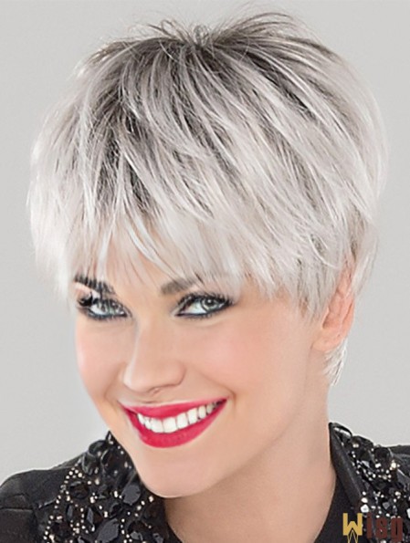 Cropped Straight White 4 inch Lace Cap Wigs