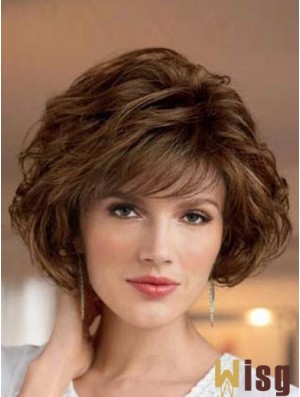 UK Synthetic Wigs Bobs Cut Short Length Brown Color Wavy Style