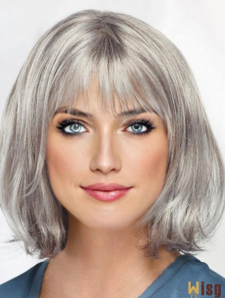 Straight Chin Length 12 inch Monofilament Sassy Grey Wigs