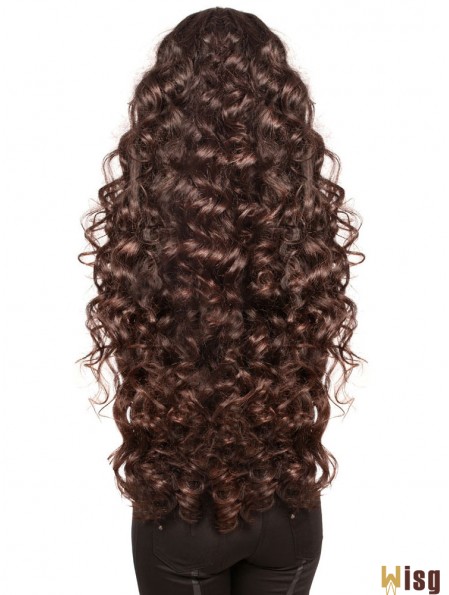 Long With Bangs Curly Brown Fashionable Synthetic Wigs